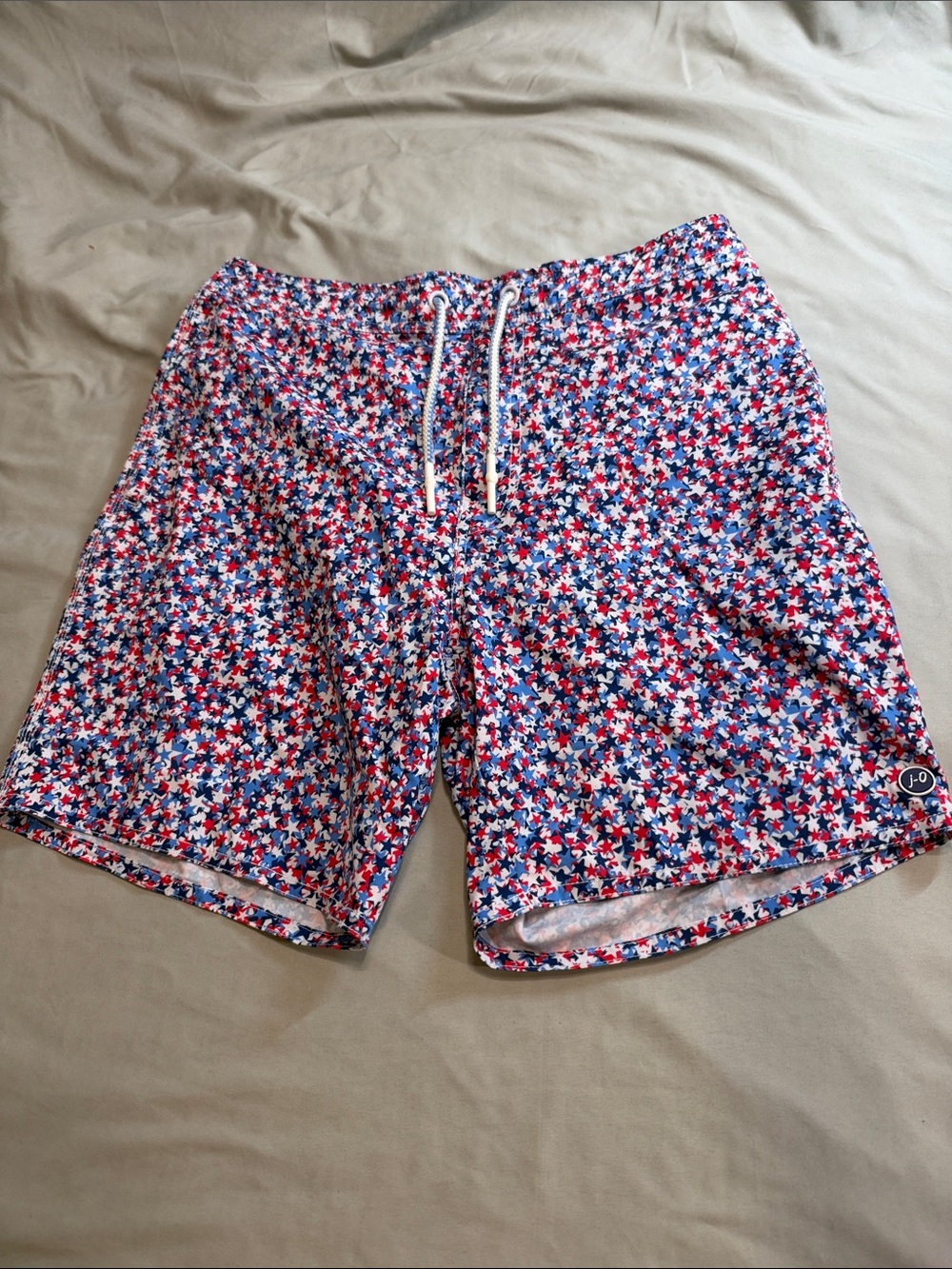 johnnie-O Red, White & Blue Star Pattern Swim Trunks